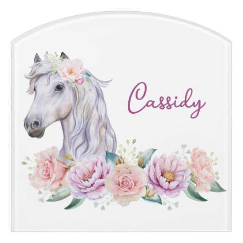 Floral Painted Pony with Name Door Sign
