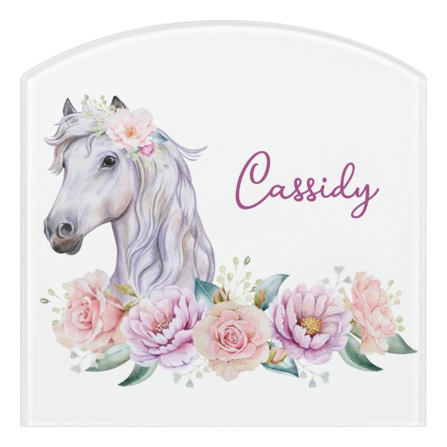 Floral Painted Pony with Name Door Sign (Contour Front)