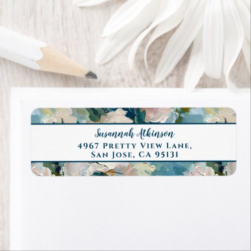 Floral Painting Effect Blue Rose Return Address Label