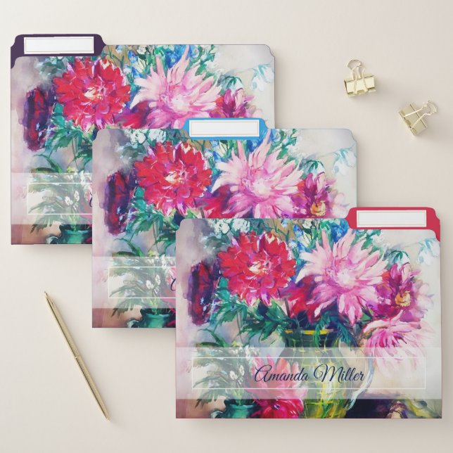 Floral painting personalized  file folder (Set)