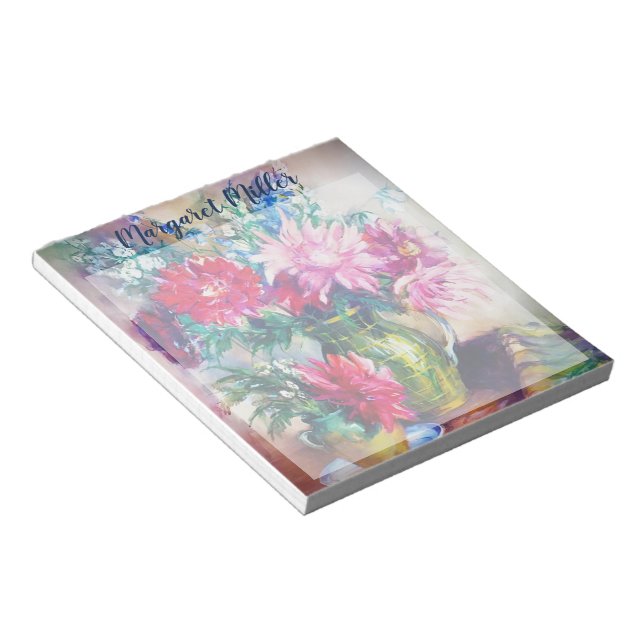 Floral painting personalized notepad (Angled)