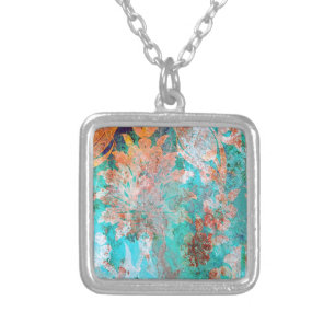 Floral Painting Silver Plated Necklace
