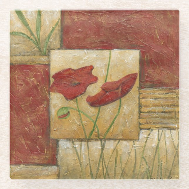 Floral Painting with Visible Brush Strokes Glass Coaster (Front)
