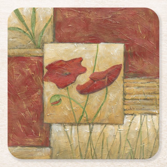 Floral Painting with Visible Brush Strokes Square Paper Coaster (Front)