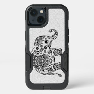 Floral Paisley Cute Black Elephant Illustration iPhone 13 Case