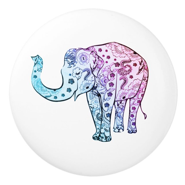 Floral Paisley Elephant Ceramic Knob (Front)