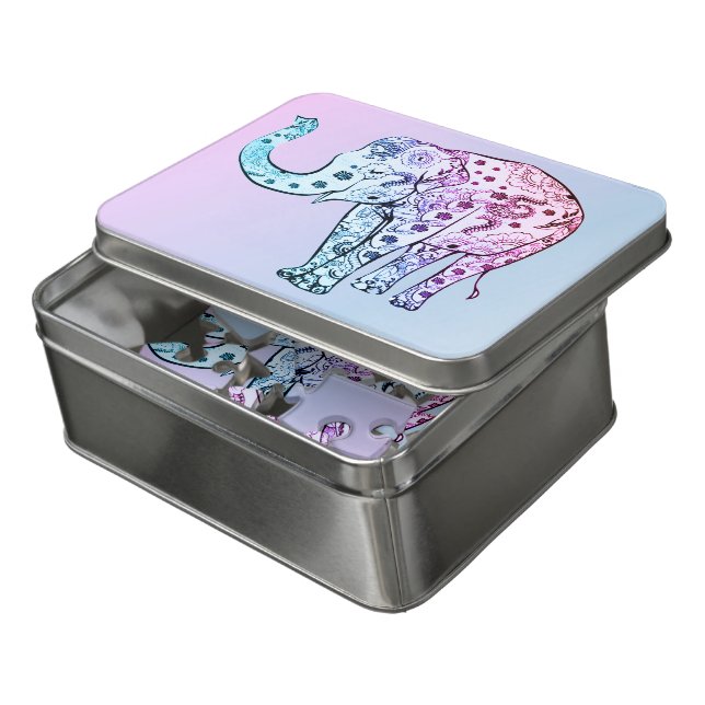 Floral Paisley Elephant Jigsaw Puzzle (Lid Open)