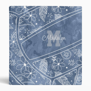 floral paisley feather pattern blue volleyball 3 ring binder