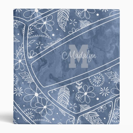 floral paisley feather pattern blue volleyball