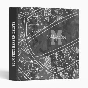 floral paisley feather pattern charcoal volleyball 3 ring binder