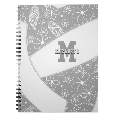 floral paisley feather pattern on gray volleyball notebook
