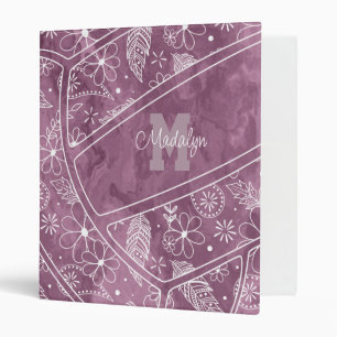 floral paisley feather pattern plum volleyball 3 ring binder