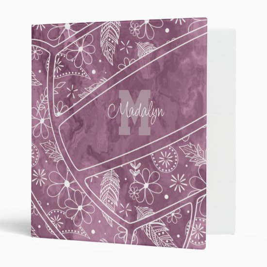 floral paisley feather pattern plum volleyball 3 ring binder 