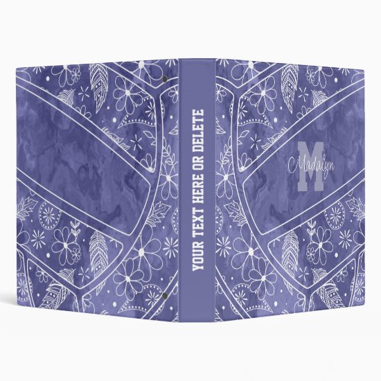floral paisley feather pattern purple volleyball 3 ring binder 