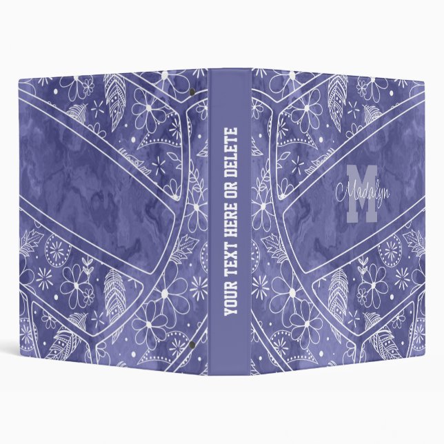 floral paisley feather pattern purple volleyball 3 ring binder (Background)