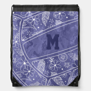 floral paisley feather pattern purple volleyball  drawstring bag