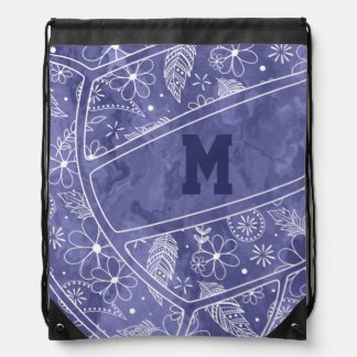 floral paisley feather pattern purple volleyball  drawstring bag