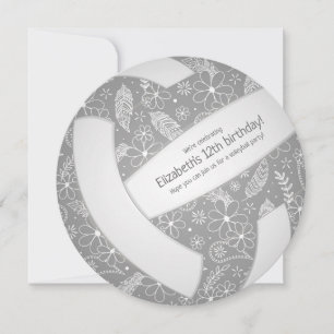 Floral paisley feathers doodles gray volleyball announcement