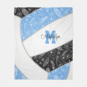 floral paisley feathers lt blue black volleyball  fleece blanket (Front)