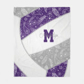 floral paisley feathers purple gray volleyball fleece blanket (Front)