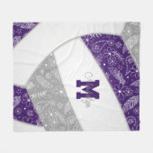 floral paisley feathers purple gray volleyball fleece blanket (Front (Horizontal))