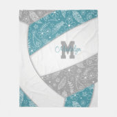 floral paisley feathers teal gray boho volleyball fleece blanket (Front)