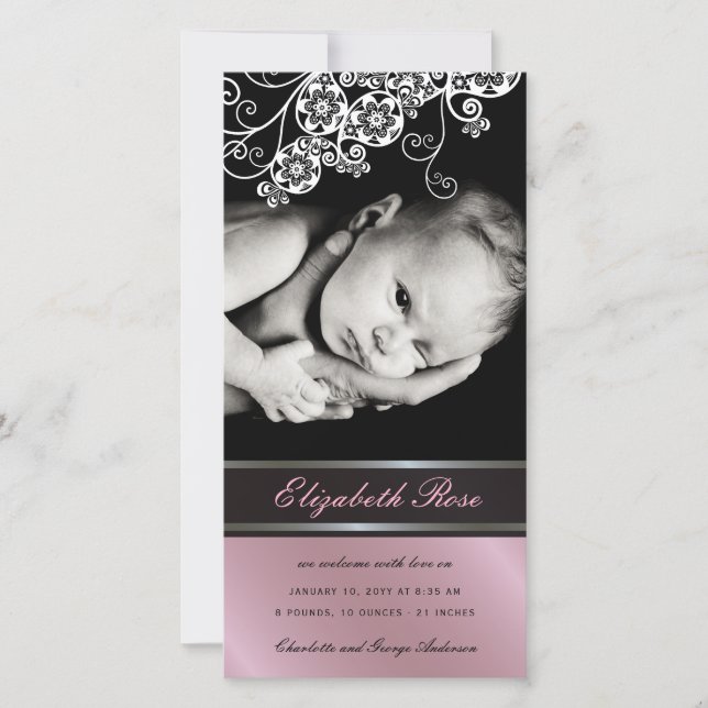 Floral Paisley Flower Baby Girl Birth Announcement (Front)