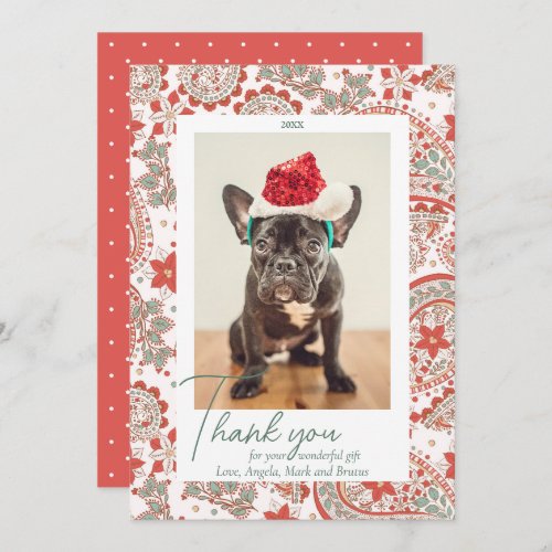 Floral Paisley Holidays Thank You Photo Card