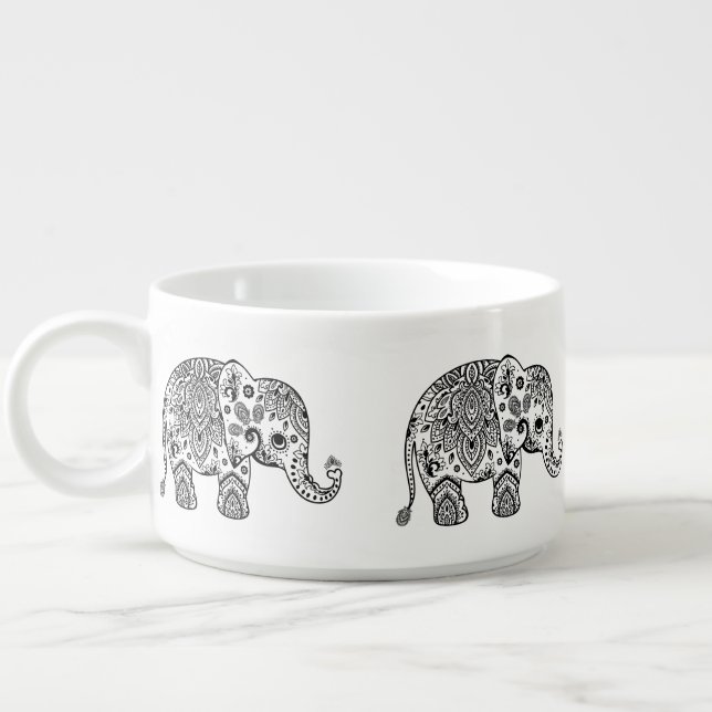 Floral Paisley Lace Cute Elephant Illustration Bowl (Right)