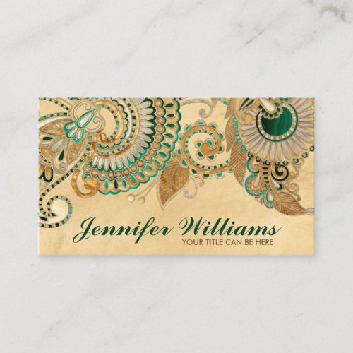 Floral Paisley Ornament Malachite and Gold Business Card