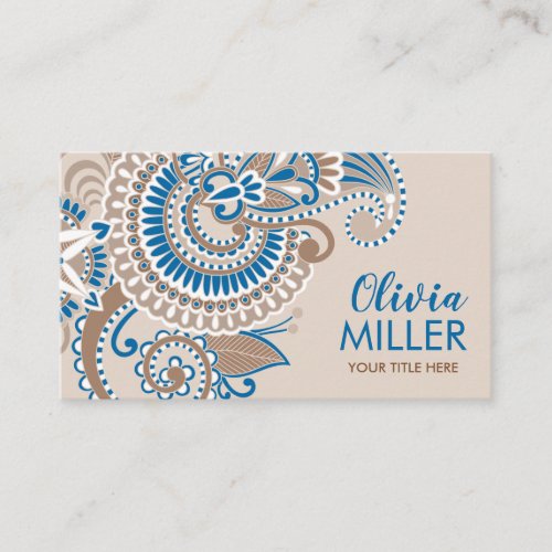 Floral Paisley Ornament Pastel Beige and Blue Business Card