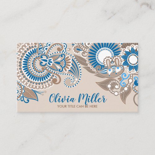 Floral Paisley Ornament Pastel Beige and Blue Business Card