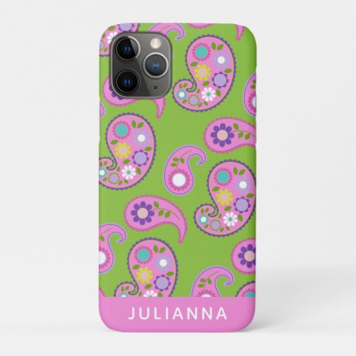 Floral Paisley Pattern Pink Green Personalized iPhone 11 Pro Case