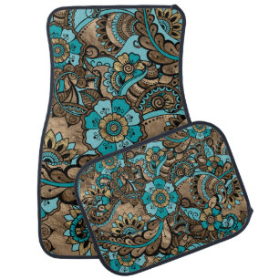 Floral Paisley Pattern - teal and golds Car Floor Mat