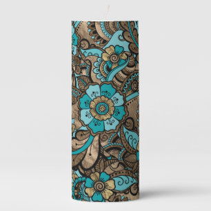 Floral Paisley Pattern - teal and golds Pillar Candle