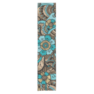 Floral Paisley Pattern - teal and golds Short Table Runner