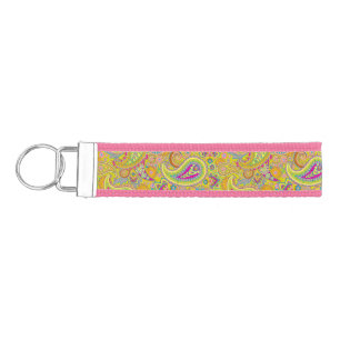 Floral Paisley seamless pattern I + your ideas Wrist Keychain