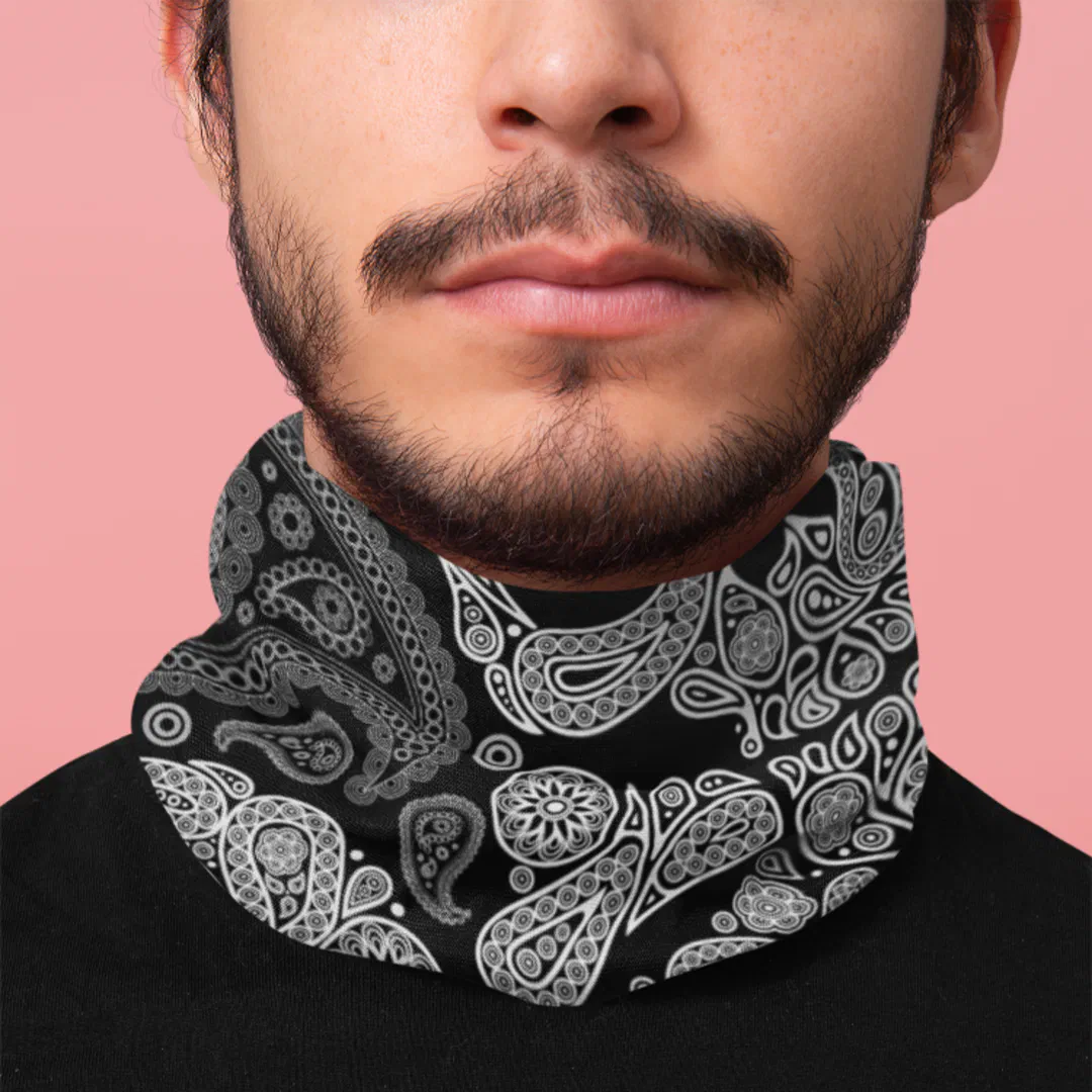 Floral Paisley Skull Black Bandana