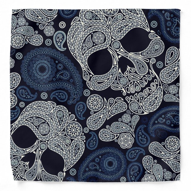 Floral Paisley Skull Blue Bandana (Front)