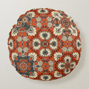 Floral Paisley Tapestry Fabric Print Round Pillow