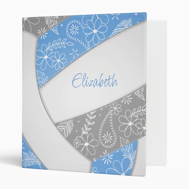 floral paislies feathers lt blue gray volleyball 3 ring binder (Front/Inside)