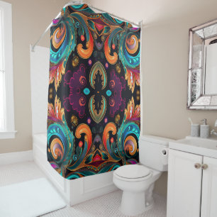 Floral Paisly Swirls Bold Colorful Shower Curtain