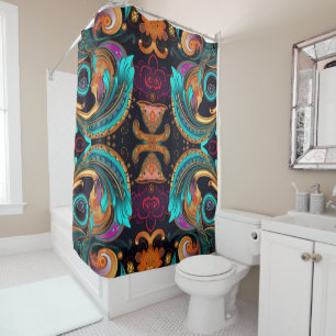 Floral Paisly Swirls Bold Colorful Shower Curtain