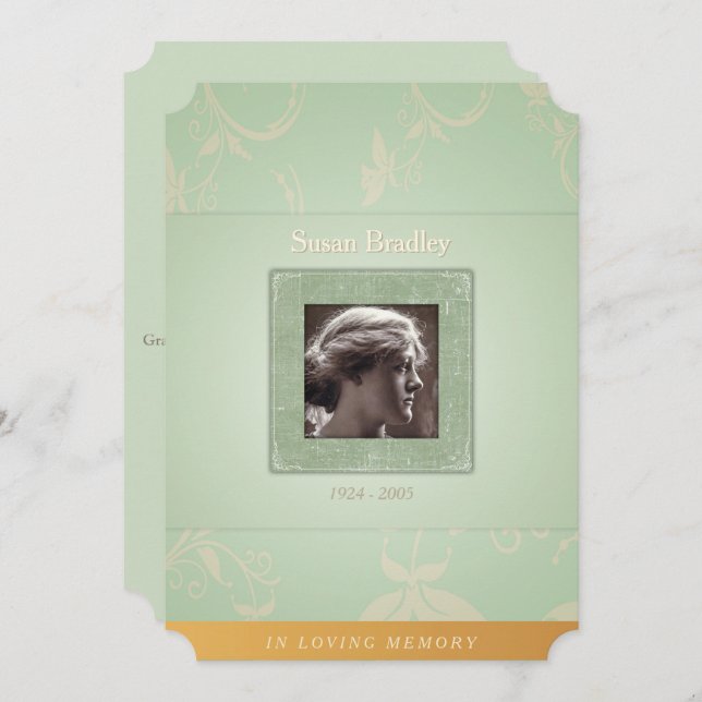 Floral Pale Green In Loving Memory Template Invite (Front/Back)
