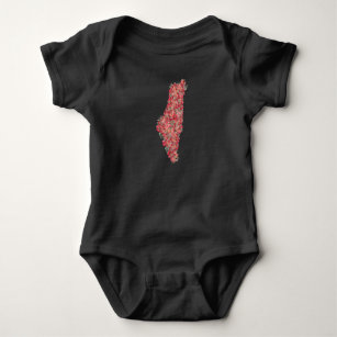 Floral Palestine map art-freedom for palestinians  Baby Bodysuit