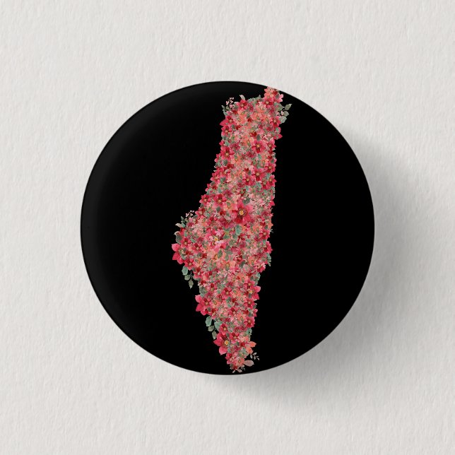 Floral Palestine map art-freedom for palestinians  Button (Front)