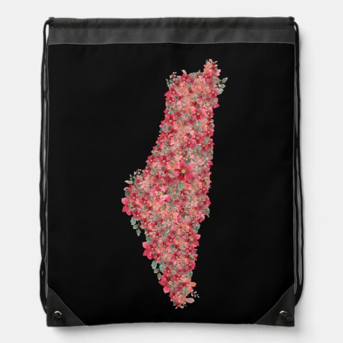 Floral Palestine map art_freedom for palestinians  Drawstring Bag