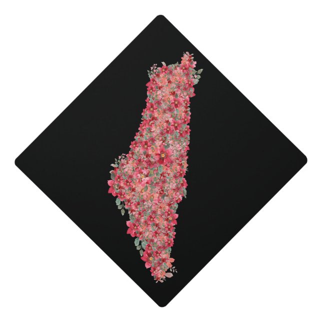 Floral Palestine map art-freedom for palestinians  Graduation Cap Topper (Front)