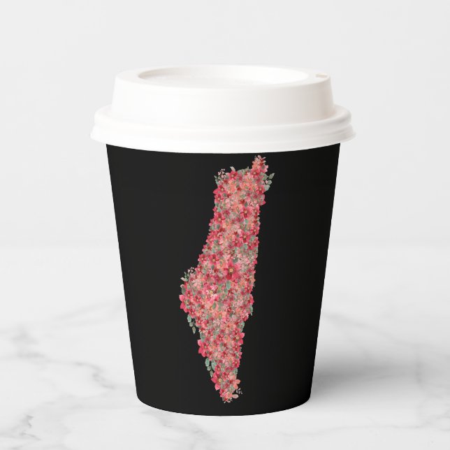 Floral Palestine map art-freedom for palestinians  Paper Cups (Front)