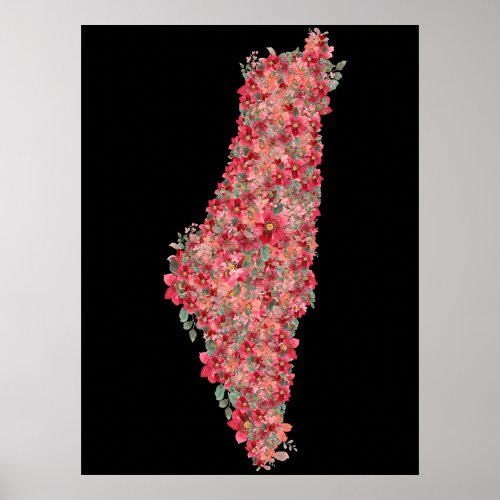 Floral Palestine map art_freedom for palestinians  Poster